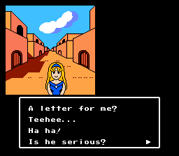 "A letter for me? Teehee... Ha ha! Is he serious?"
