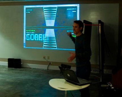 Gabriel Recchia presenting at Bloomington Independent Game Development night